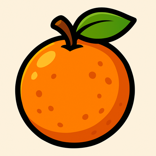 crea una naranja estilo cartoon.
In-Game asset.  2d.  High contrast.  No shadows