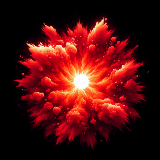 red fire explosion.
Single Game Texture.  In-Game asset.  2d.  Blank background.  High contrast.  No shadows