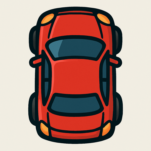 Üstten görünüşlü araba.
In-Game asset.  2d.  High contrast.  No shadows