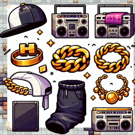 Hiphop free fire bundle.
Single Game Texture. In-Game asset. 2d. Blank background. High contrast. No shadows.