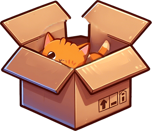 Detail of face head and ears of a cute Chibi ginger cat's looking from the box into the camera. Cheeky, happy. Brown eyes