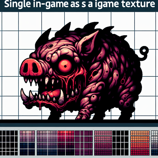 monster pig horrorific.
Single Game Texture. In-Game asset. 2d. Blank background. High contrast. No shadows.