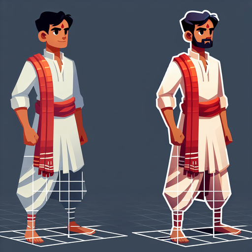 indian man.
Single Game Texture. In-Game asset. 2d. Blank background. High contrast. No shadows.