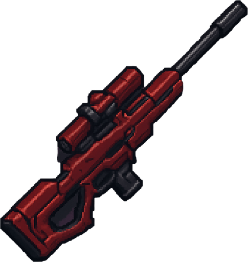 top down sci-fi sniper cannon, red metal, sleek, pixel art