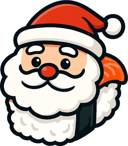 Sushi con apariencia de santa Claus/papa noel.
In-Game asset.  2d.  High contrast.  No shadows
