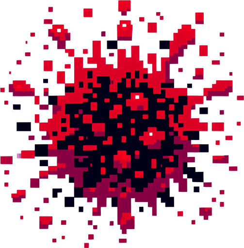 16 bit sprite of a blood splatter Single Game Texture. In-Game asset. 2d. Blank background. High contrast. No shadows.