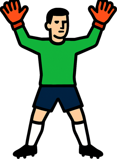 male soccer goalkeeper with hands up and not holding ball 2d ingame asset high contrast no shadows.
In-Game asset.  2d.  High contrast.  No shadows