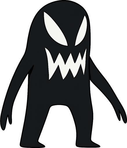 A black monster with a creepy white grin. No background. Transparent background. Blank background. No shadows. 2d. In-Game asset. flat