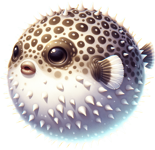 A realistic pufferfish swiming to the right.
Single Game Texture. In-Game asset. 2d. Blank background. High contrast. No shadows.