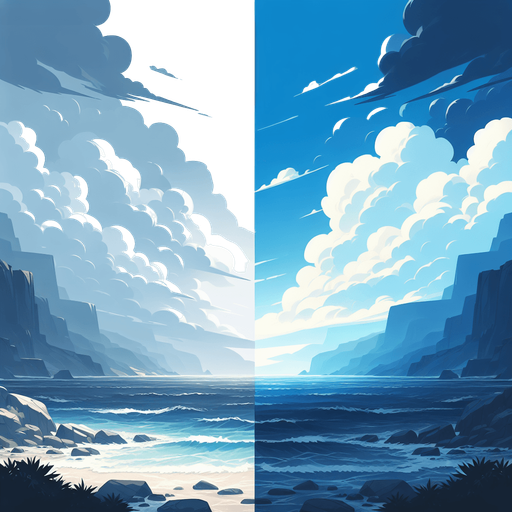 sea and sky
Single Game Texture.  In-Game asset.  2d.  Blank background.  High contrast.  No shadows