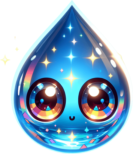 water drop with anime style eyes.
Single Game Texture. In-Game asset. 2d. Blank background. High contrast. No shadows.