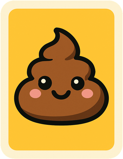 Create an image for a memory game's card's front with an icon of a cute poop.
In-Game asset.  2d.  High contrast.  No shadows