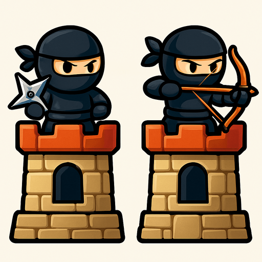 Towers have ninjas assets one have star and one have bow. HD colors.
In-Game asset.  2d.  High contrast.  No shadows