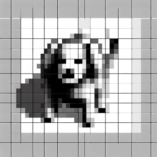top down view of a pixel art dog.
Single Game Texture.  In-Game asset.  2d.  Blank background.  High contrast.  No shadows
