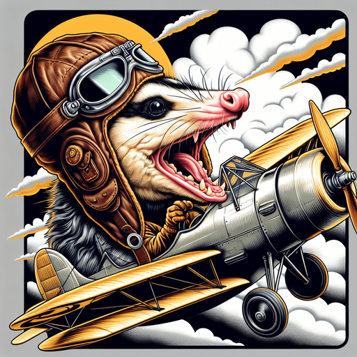 Opossum in aviator cap, flying bi plane. Realistic Opossum , screaming opossum, ugly art style, meme, mouth open, side view
Single Game Texture. In-Game asset. 2d. Blank background. High contrast. No shadows.
