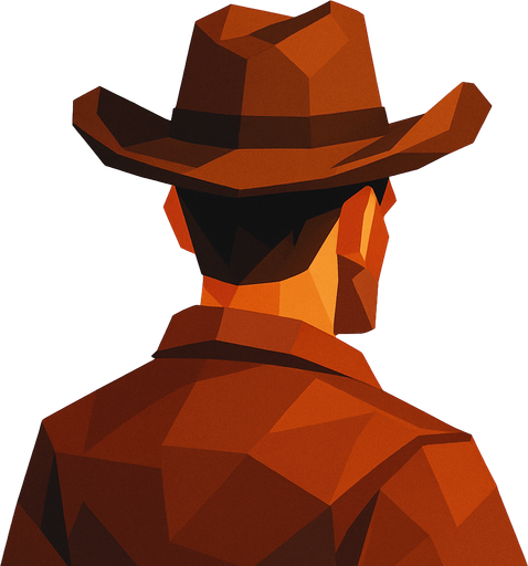 lowpoly cowboy head from behind player hero good side.
In-Game asset.  2d.  High contrast.  No shadows