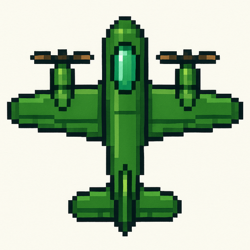 yeşil 2d pixel simetrik uçak
In-Game asset.  2d.  High contrast.  No shadows
