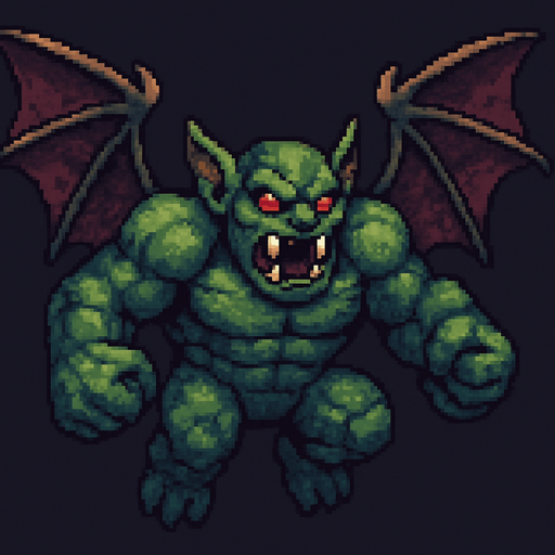 Sprite de monstro voador inspirado em Vampiros, Hulk Golem e morcegos.