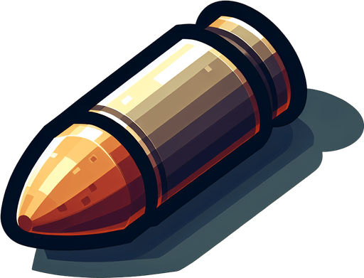 Bullet.
Single Game Texture. In-Game asset. 2d. Blank background. High contrast. No shadows.