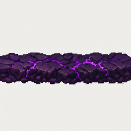 "High-quality 2D pixel art of a corrupted, infected soil tile designed as a horizontal strip. The terrain appears as a thin, straight line of dark purple, violet, and magenta tones, resembling infected earth. Cracks, glowing purple veins, and subtle texture details give it a diseased, magical look. The line is seamless and tileable, ideal for use as a corrupted ground border or floor edge in a fantasy RPG. Style is clean and detailed 16-bit pixel art. Transparent background