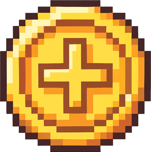 a pixel art coin.
In-Game asset.  2d.  High contrast. pixel