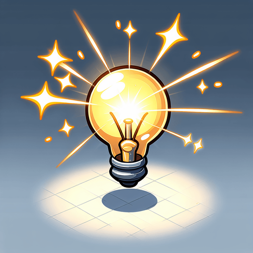 eureka moment, cartoon style, light, no people.
Single Game Texture. In-Game asset. 2d. Blank background. High contrast. No shadows.