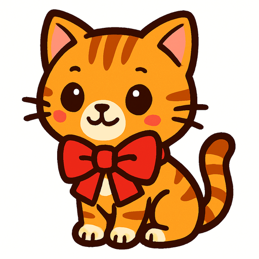 a cute cat with a bow.
In-Game asset.  2d.  High contrast.  No shadows