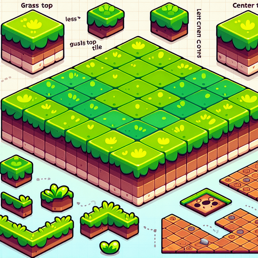 Create a 2D spritesheet featuring a side-view platform in a chibi-inspired style, perfect for a minimal, playful game. The spritesheet includes modular tiles for building platforms of various sizes, with a cohesive, cute aesthetic:

Grass Top Tiles: Vibrant green, flat grassy tops with smooth, rounded edges. Includes variations such as:

Left corner tile with a rounded edge.
Center tile with seamless edges to connect multiple pieces.
Right corner tile with a rounded edge.
Ground Tiles: Warm brown earthy layers with clean, exaggerated horizontal lines and minimal details like tiny embedded stones or subtle root patterns. Variations include:

Straight center ground tiles.
Left and right corner ground tiles.
The tiles are designed to be modular, allowing seamless connections when placed together. Bold, colorful, and minimal, the spritesheet ensures an adorable chibi-style look that matches the playful tone of games like Angry Birds..
Single Game Texture. In-Game asset. 2d. Blank background. High contrast. No shadows.