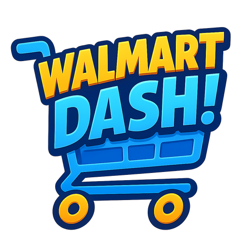 Cart with letters saying WALMART DASH!.
Single Game Texture.  In-Game asset.  2d.  Blank background.  High contrast.  No shadows