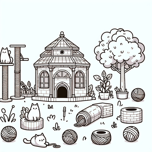 Cat heaven with no cats in picture. Line art. Pastel colors.
Single Game Texture. In-Game asset. 2d. Blank background. High contrast. No shadows.