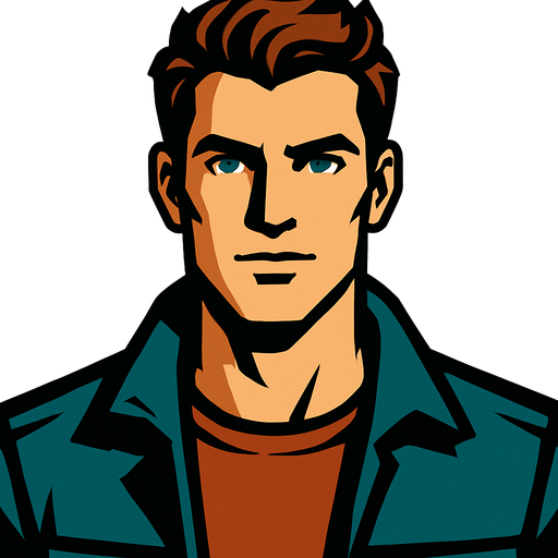 A handsome man, facing us.
In-Game asset.  2d.  High contrast.  No shadows