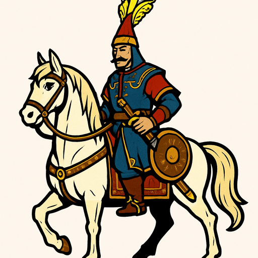 Let there be an Ottoman cavalryman on a white horse and let it be clear that he is a special cavalryman..
In-Game asset.  2d.  High contrast.  No shadows