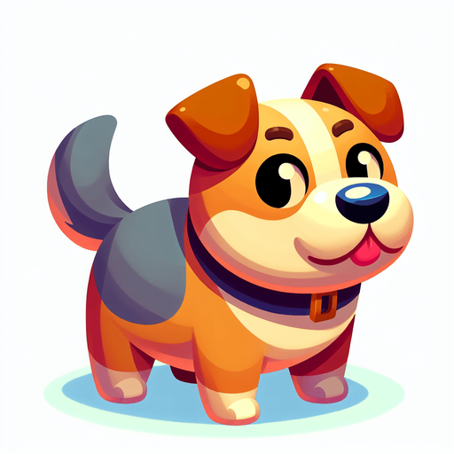 Dog.
Single Game Texture.  In-Game asset.  2d.  Blank background.  High contrast.  No shadows