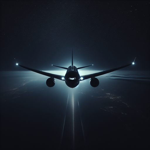 Air coaching airplane at night, from profile view