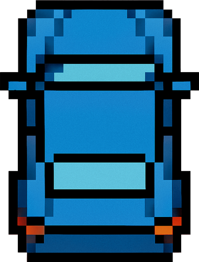 Bird's eye view of the car.
In-Game asset.  2d.  High contrast.  No shadows. pixel art