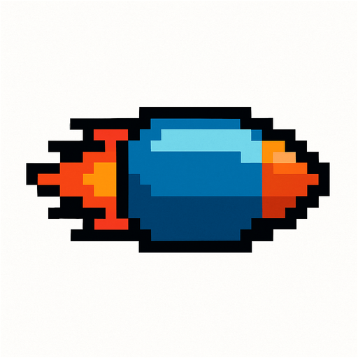 Bana uzay gemisinin mermisini 2d pixel çiz.
In-Game asset.  2d.  High contrast.  No shadows