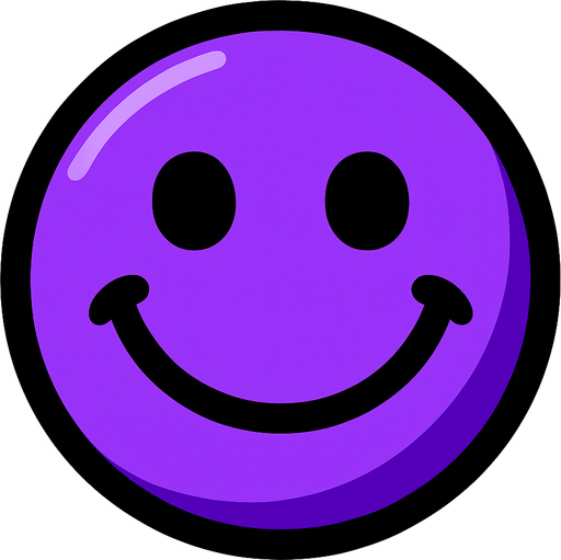 Purple smiley ball.
In-Game asset.  2d.  High contrast.  No shadows