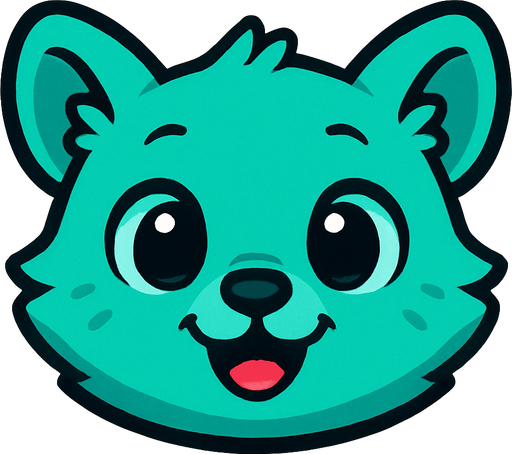 Vibrant teal baby animal face. cartoon. 
Game asset. 2d. Blank background. High contrast. No shadows.