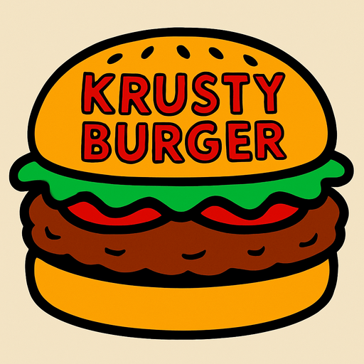 Krusty Burger hamburger.
In-Game asset.  2d.  High contrast.  No shadows