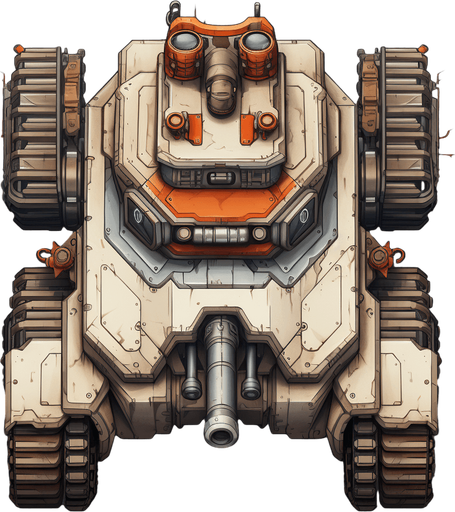 Tank seen from the top
Single Game Texture. In-Game asset. 2d. Pixelart. White background. Blank background. Low detail. High contrast.