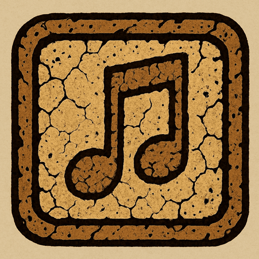 Generame una boton con dentro de forma de una nota musical con efectos de tierra.
In-Game asset.  2d.  High contrast.  No shadows