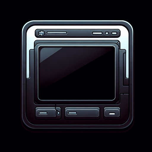 Empty futuristic black application window box..
Single Game Texture. In-Game asset. 2d. Blank background. High contrast. No shadows.