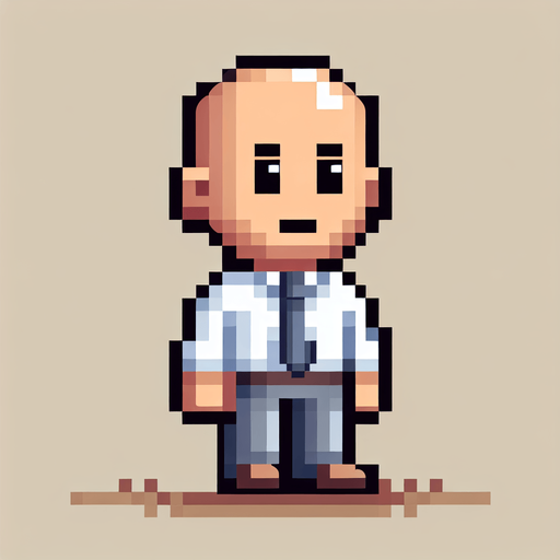 8-bit. cartoon. fancy office person. bald. seen from the side. in game assset. Single Game Texture. In-Game asset. 2d. Blank background. High contrast. No shadows.