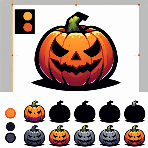 stylized halloween pumpkin.
Single Game Texture. In-Game asset. 2d. Blank background. High contrast. No shadows.