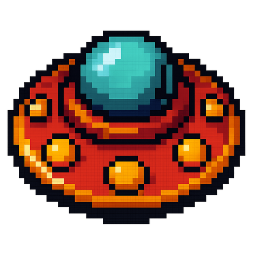 16 bit image 
style top down ufo.
In-Game asset.  2d.  High contrast.  No shadows