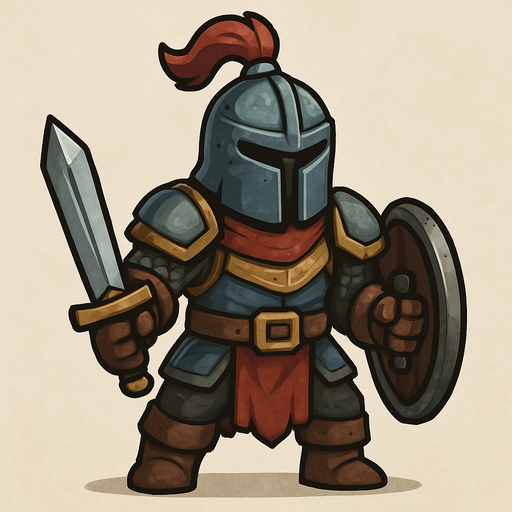 in game asset, colored, 2d warrior, face covered with helmet