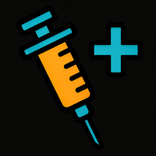 vaccine with a plus sign.
In-Game asset.  2d.  High contrast.  No shadows