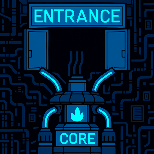 la entrada sean puertas abiertas y este dicha entrada rozando el borde de la imagen en la parte superior. In-Game asset. 2d. High contrast. No shadows