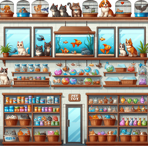 Pet store.
Single Game Texture.  In-Game asset.  2d.  Blank background.  High contrast.  No shadows