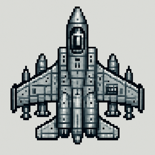 gri 2d piksel yüksek techizatlı uçak.
In-Game asset.  2d.  High contrast.  No shadows